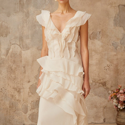 Jocelyn Neutrals Ruffled Floral Maxi Dress