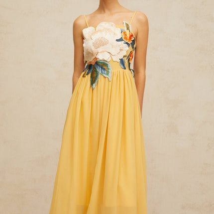 Jocelyn Yellow Floral Embroidered Maxi Dress