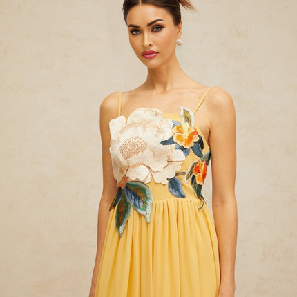 Jocelyn Yellow Floral Embroidered Maxi Dress