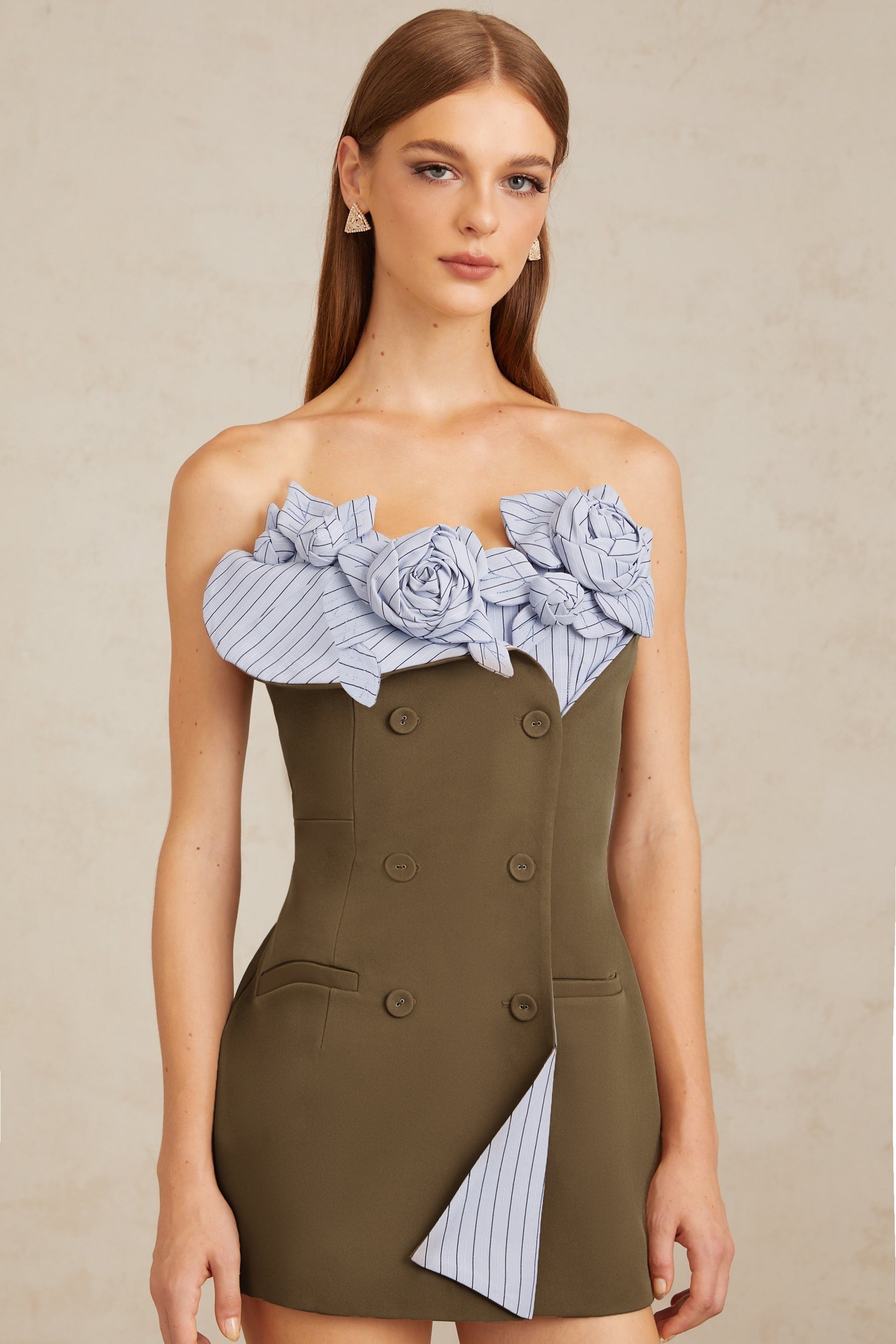 Johanna Brown Floral Panelled Mini Dress