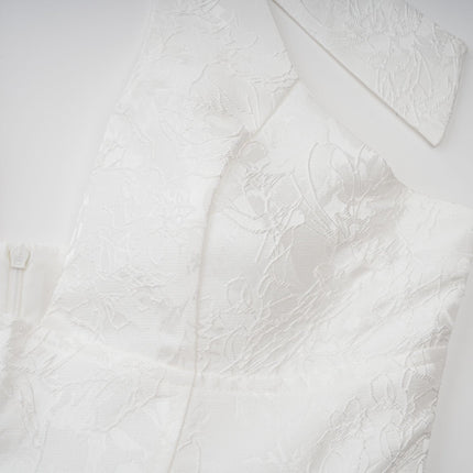 Jolanda White Floral Jacquard Halterneck Midi Dress with Open Back and Self-Tie Detail