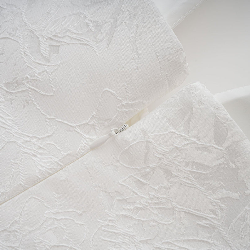 Jolanda White Floral Jacquard Halterneck Midi Dress with Open Back and Self-Tie Detail