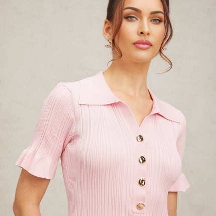 Josephine Pink Mini Dress with Ruched Design and Flared Hem