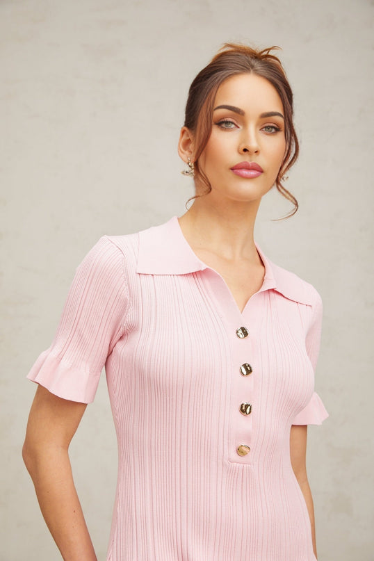 Josephine Pink Mini Dress with Ruched Design and Flared Hem