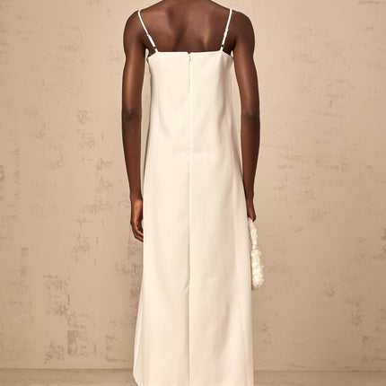 Josephine White Square Neckline Midi Dress with 3D Petal Detailing