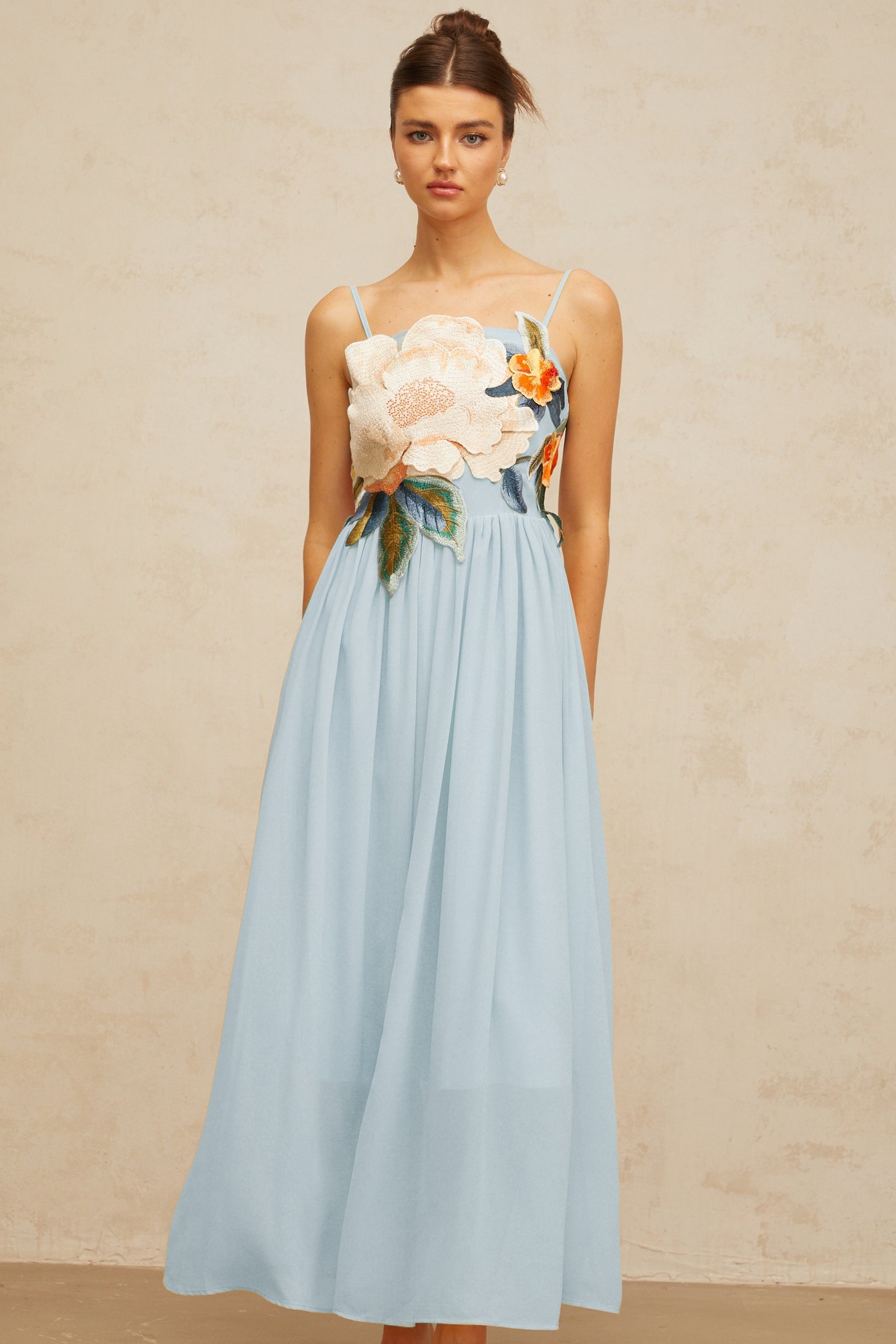 Josette floralembroidered shirred maxi dress in Blue