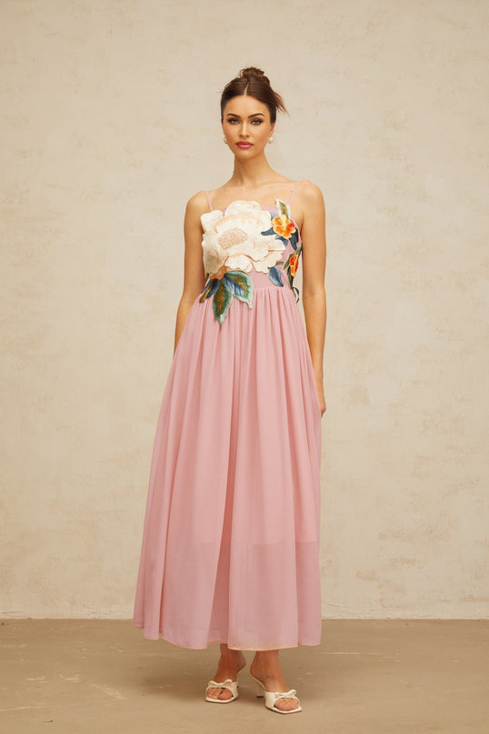 Josette floralembroidered shirred maxi dress in Pink