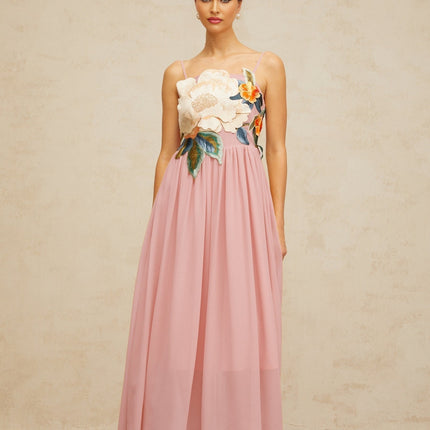 Josette floralembroidered shirred maxi dress in Pink