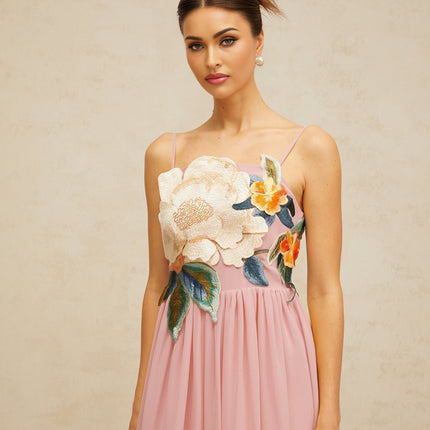 Josette floralembroidered shirred maxi dress in Pink