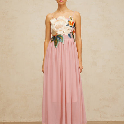 Josette floralembroidered shirred maxi dress in Pink