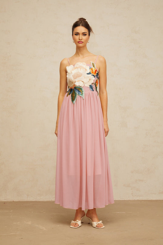 Josette floralembroidered shirred maxi dress in Pink
