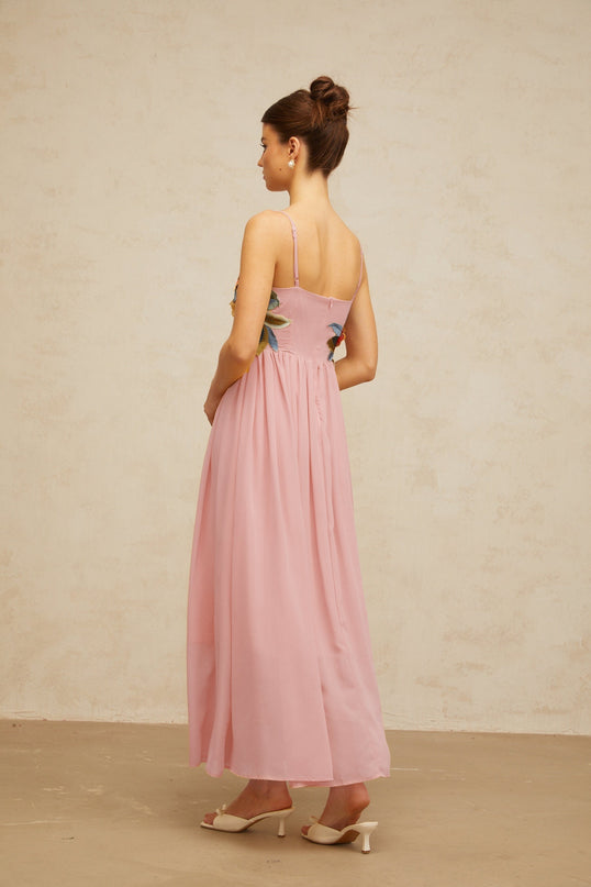 Josette floralembroidered shirred maxi dress in Pink