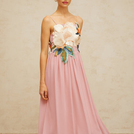 Josette floralembroidered shirred maxi dress in Pink
