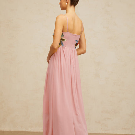 Josette floralembroidered shirred maxi dress in Pink