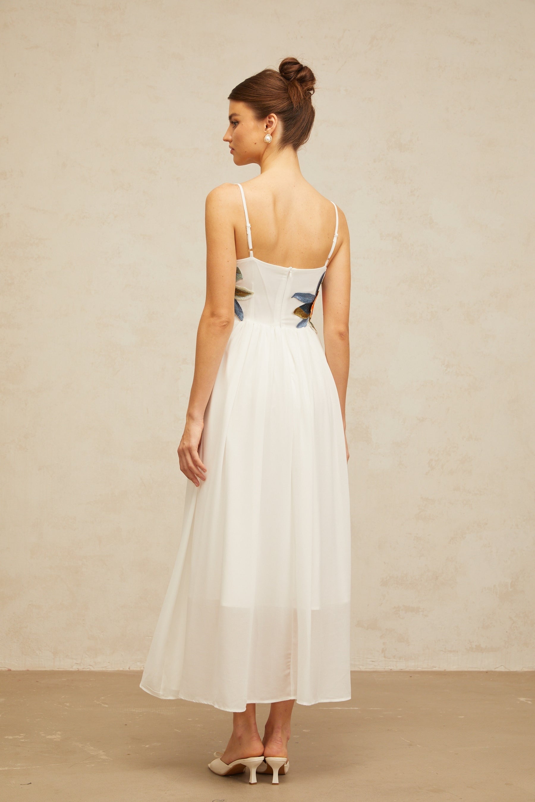 Josette floralembroidered shirred maxi dress in White