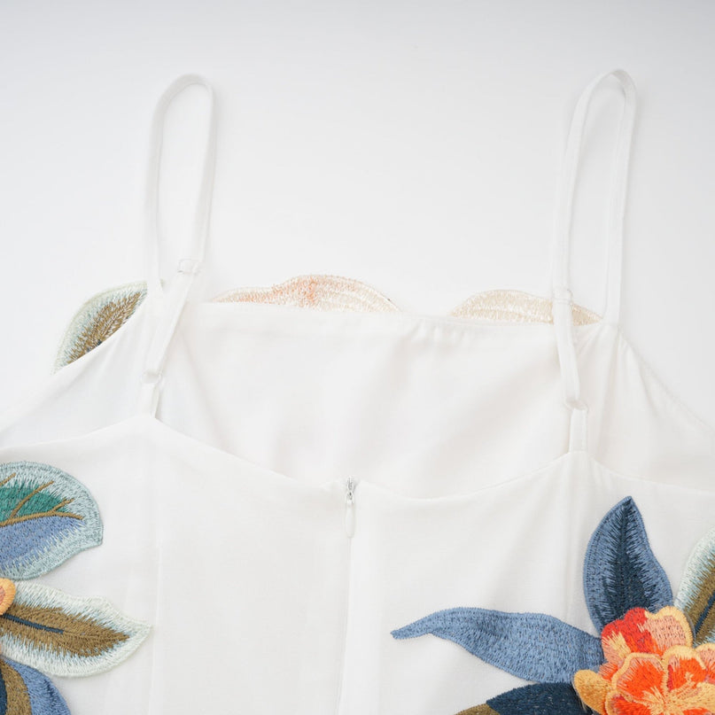 Josette floralembroidered shirred maxi dress in White