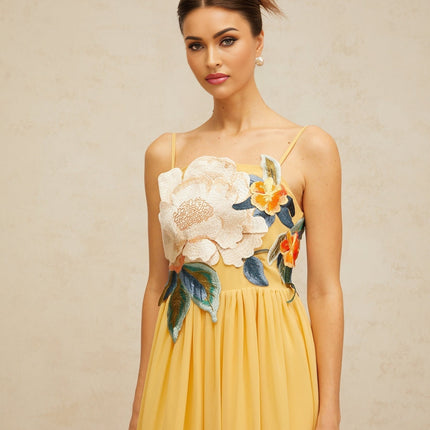 Josette floralembroidered shirred maxi dress in Yellow