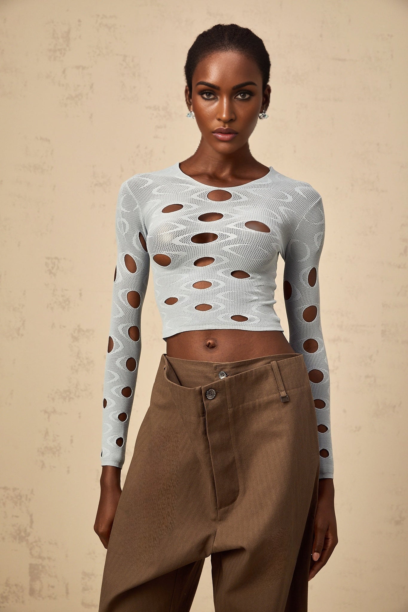 Josette lightblue stretchy cutout cropped top
