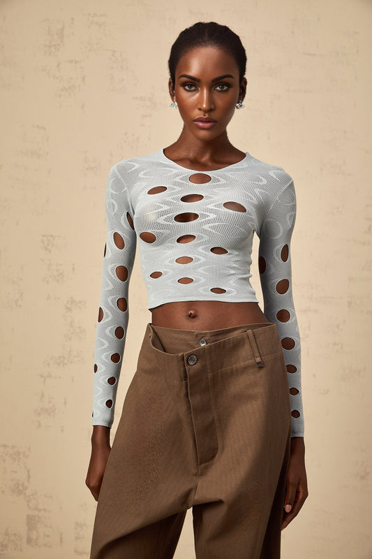 Josette lightblue stretchy cutout cropped top