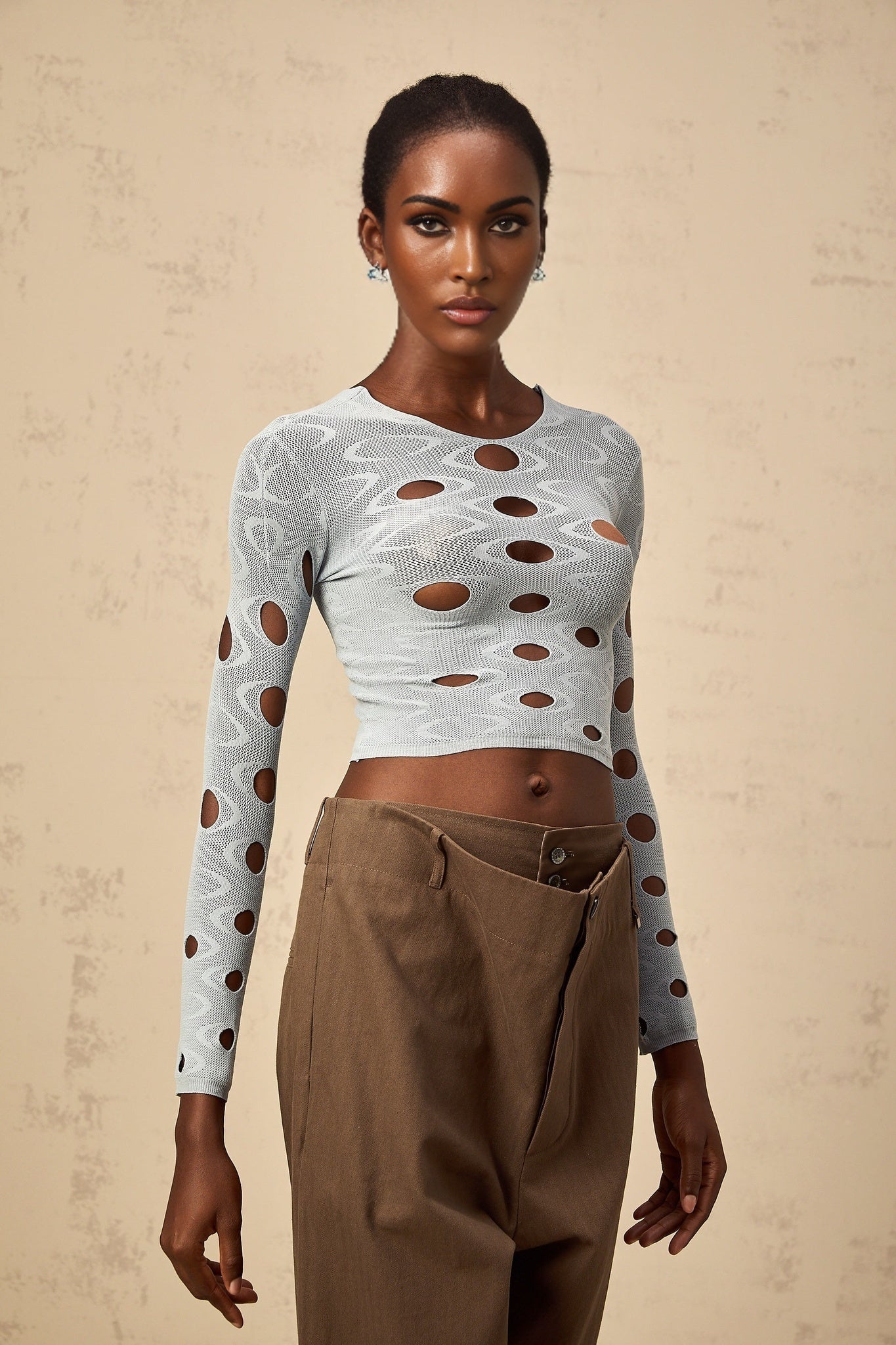 Josette lightblue stretchy cutout cropped top