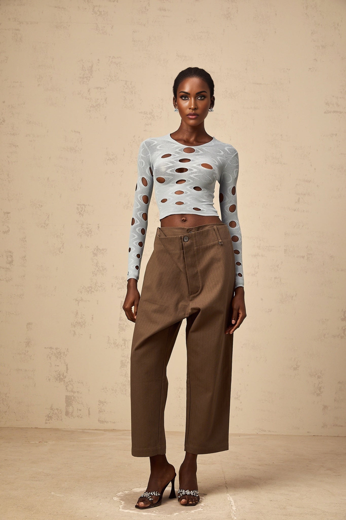 Josette lightblue stretchy cutout cropped top