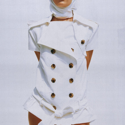 Josette White Double Breasted Trench Coat with Short Sleeves and Tied Waist