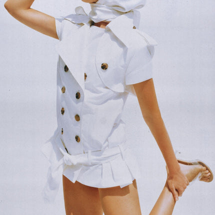 Josette White Double Breasted Trench Coat with Epaulet Design and Tied Waist