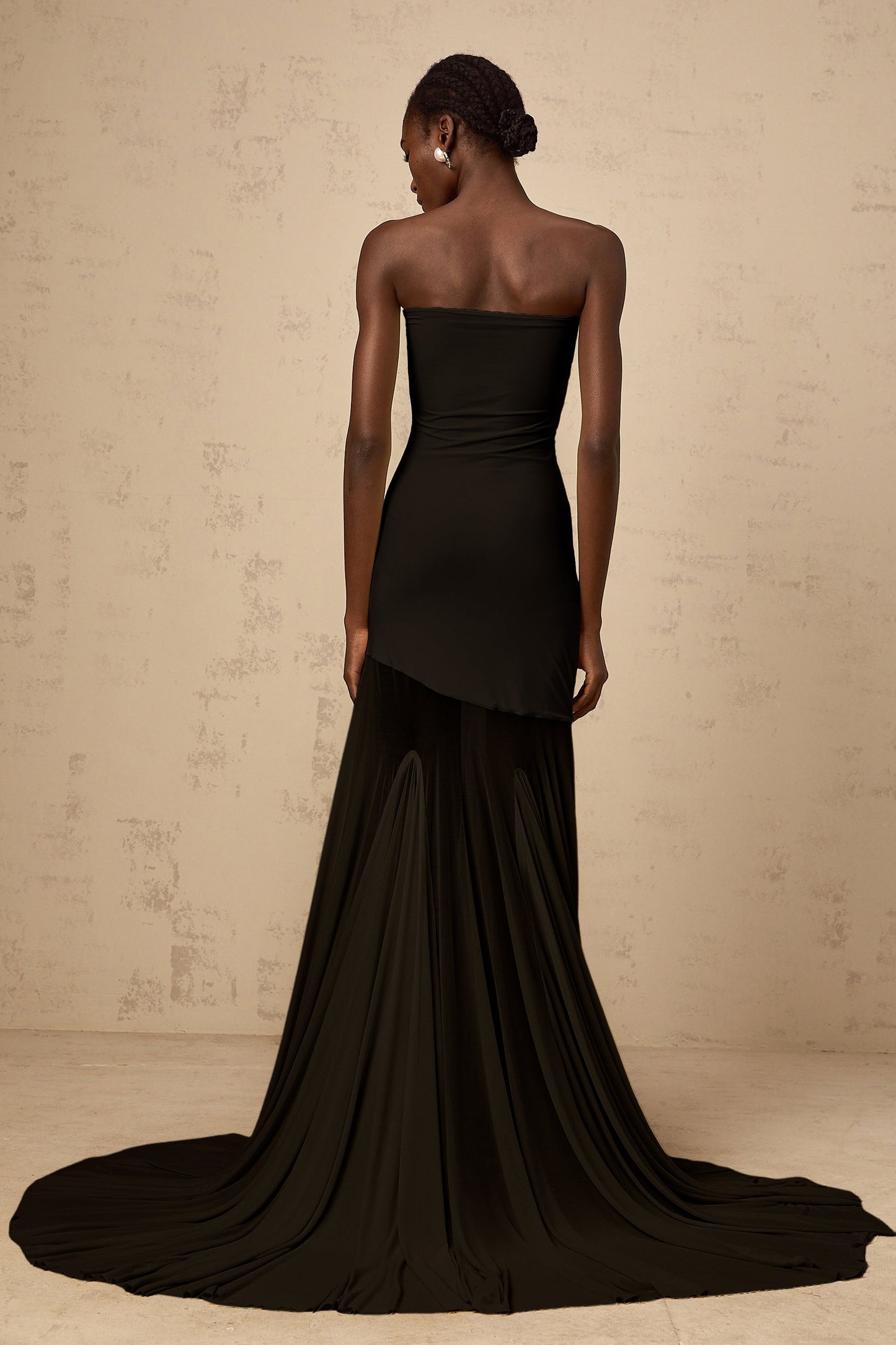 Josiane Black Offshoulder Sheer Tulle Maxi Dress