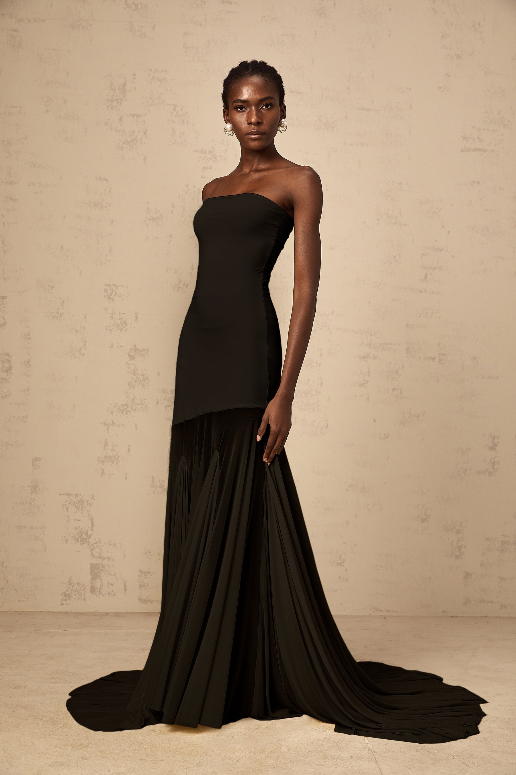 Josiane Black Offshoulder Sheer Tulle Maxi Dress