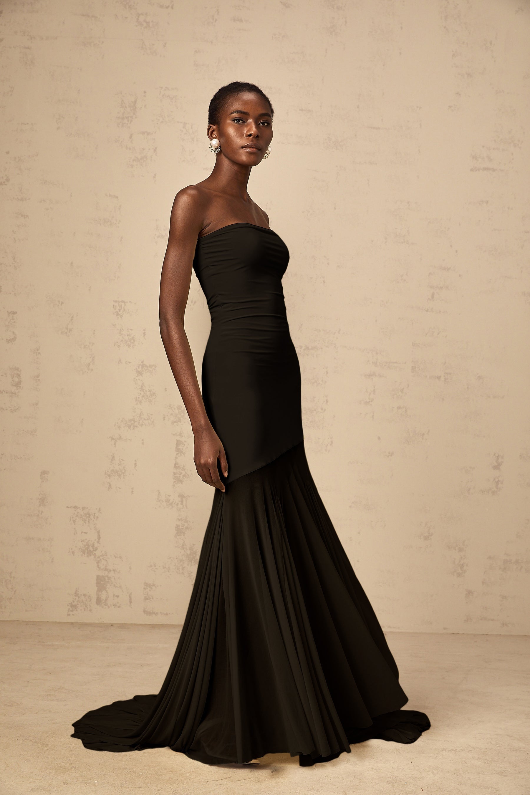 Josiane Black Offshoulder Sheer Tulle Maxi Dress
