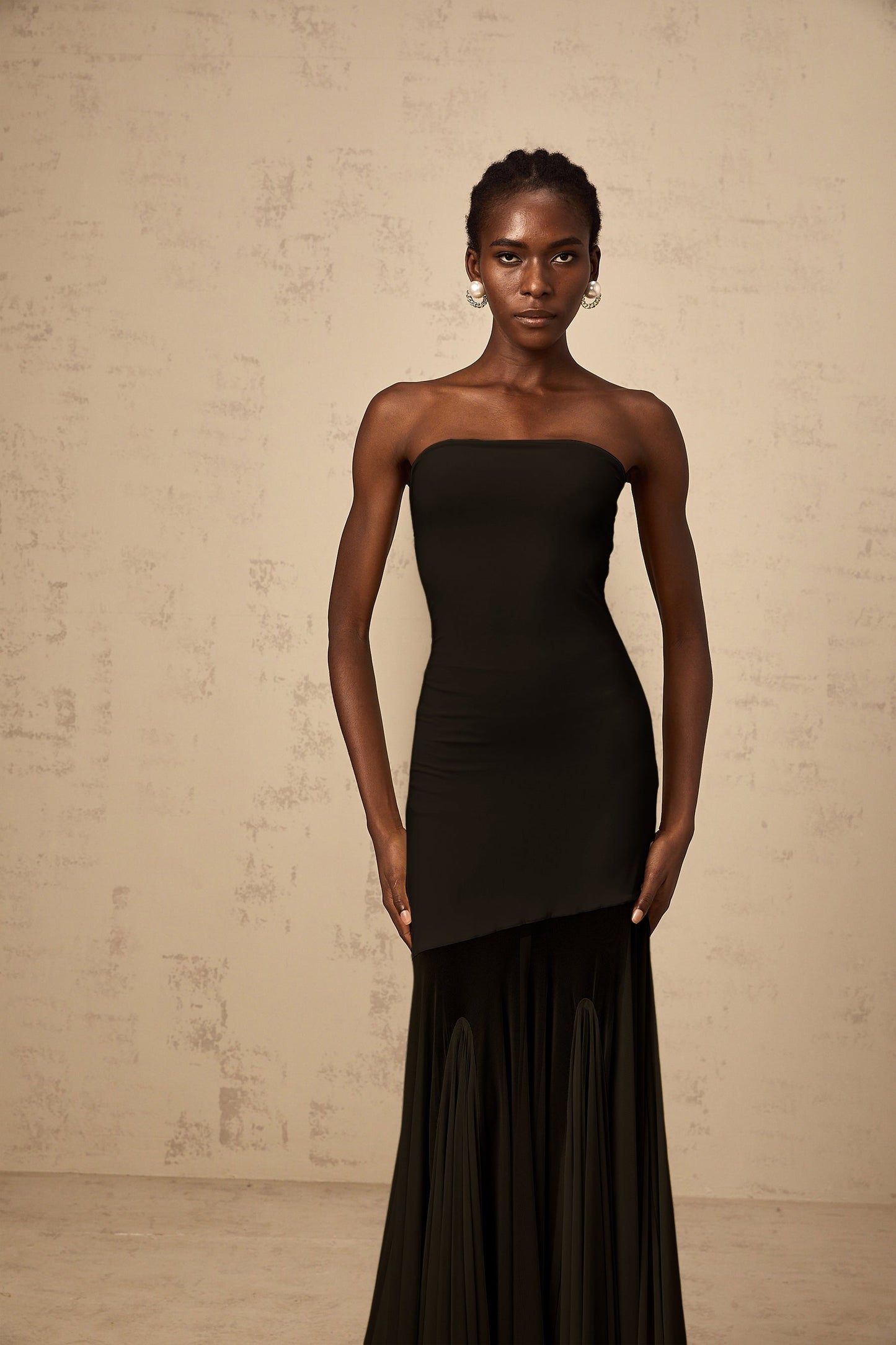 Josiane Black Offshoulder Sheer Tulle Maxi Dress