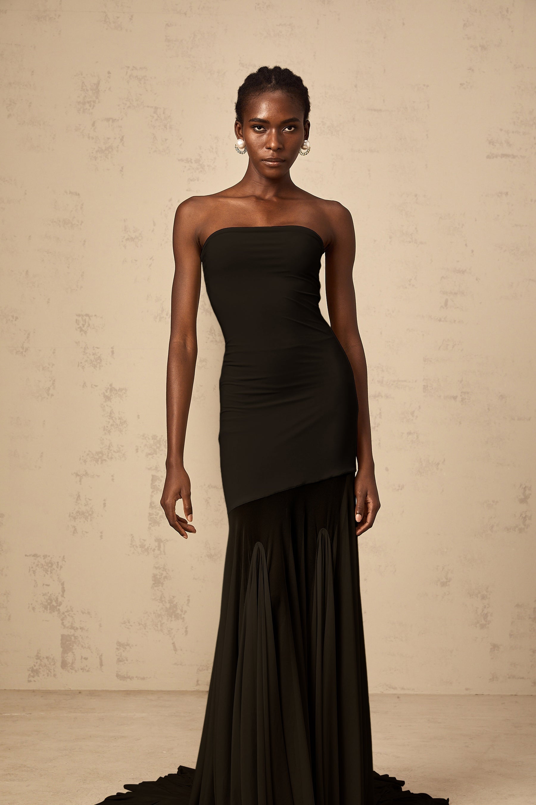 Josiane Black Offshoulder Sheer Tulle Maxi Dress