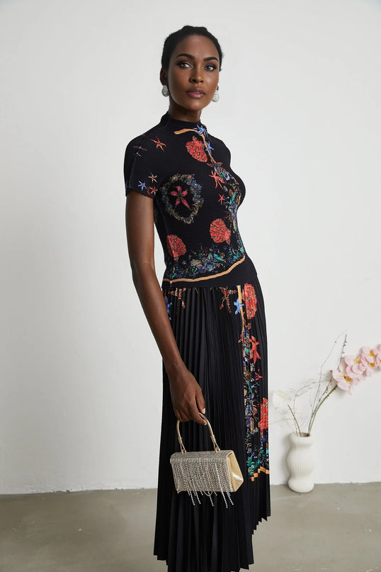 Josiane patternprint knitted top  skirt matching set