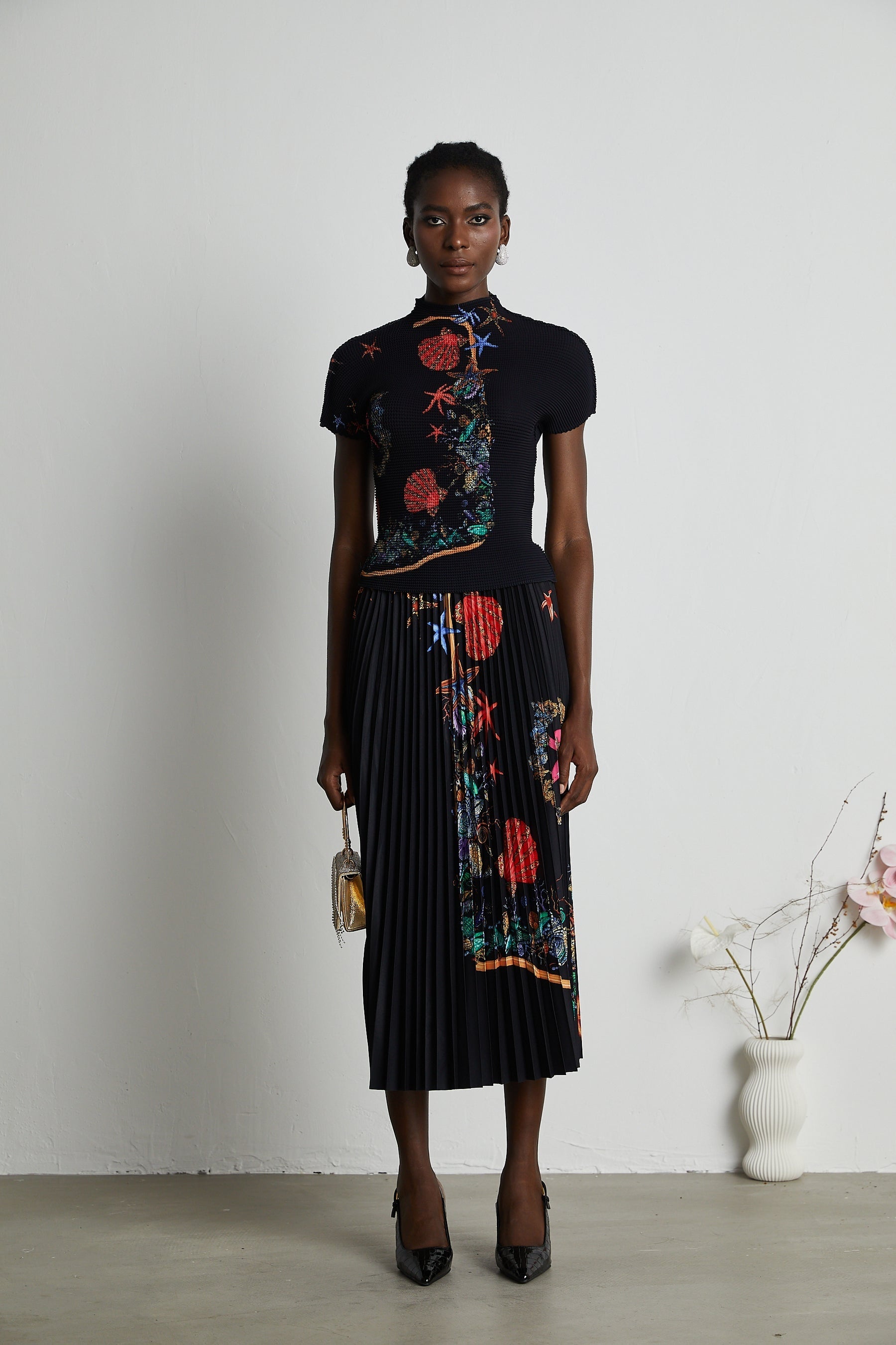 Josiane patternprint knitted top  skirt matching set