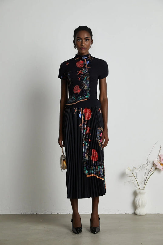 Josiane patternprint knitted top  skirt matching set