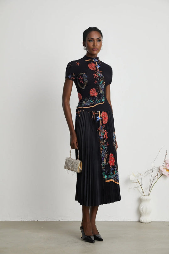 Josiane patternprint knitted top  skirt matching set