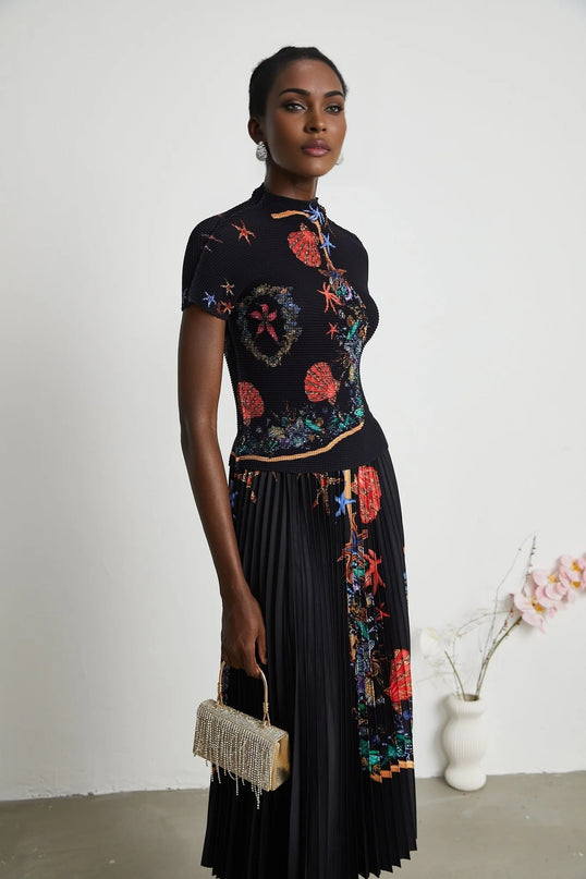 Josiane patternprint knitted top  skirt matching set