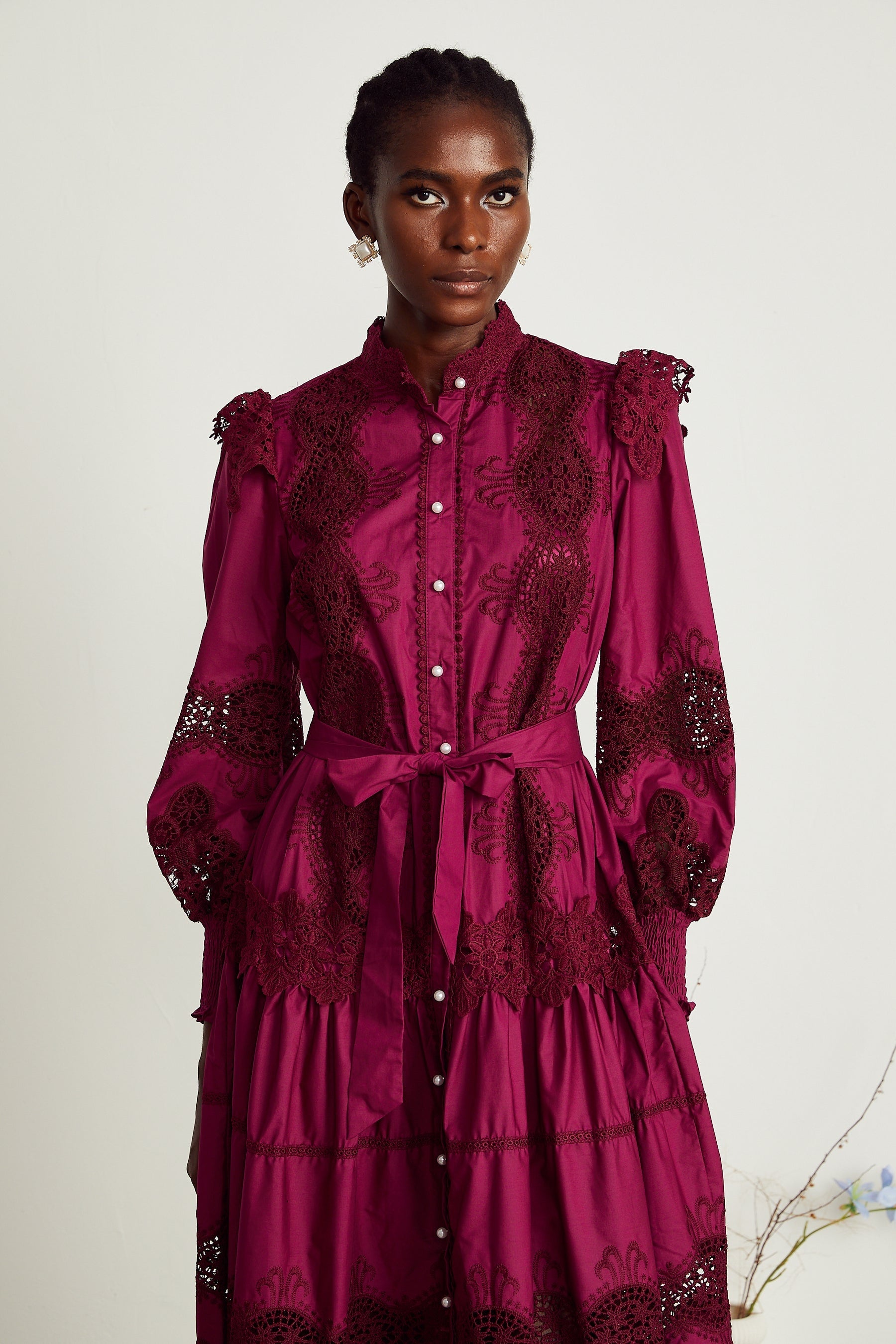 Josiane red guipurelace midi dress