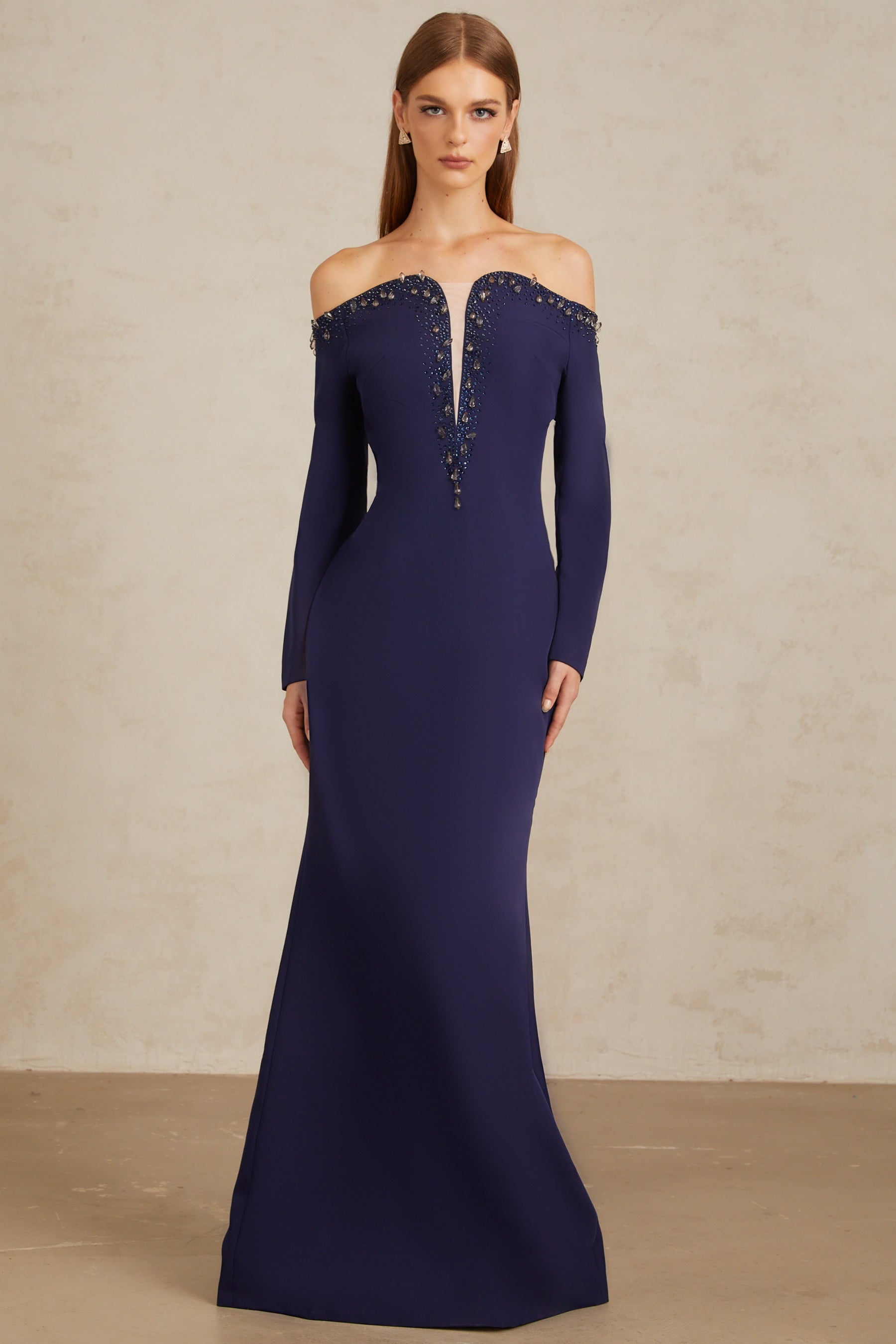 Joyanna Blue OffShoulder Embellished Gown