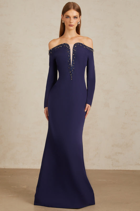 Joyanna Blue OffShoulder Embellished Gown