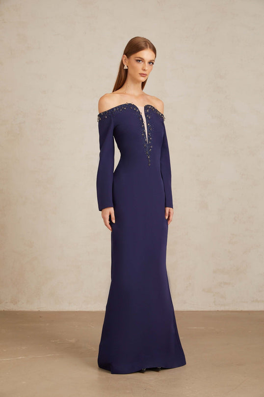 Joyanna Blue OffShoulder Embellished Gown