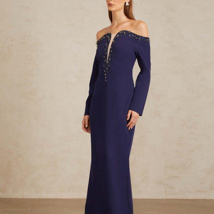 Joyanna Blue OffShoulder Embellished Gown