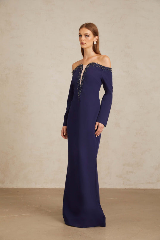 Joyanna Blue OffShoulder Embellished Gown