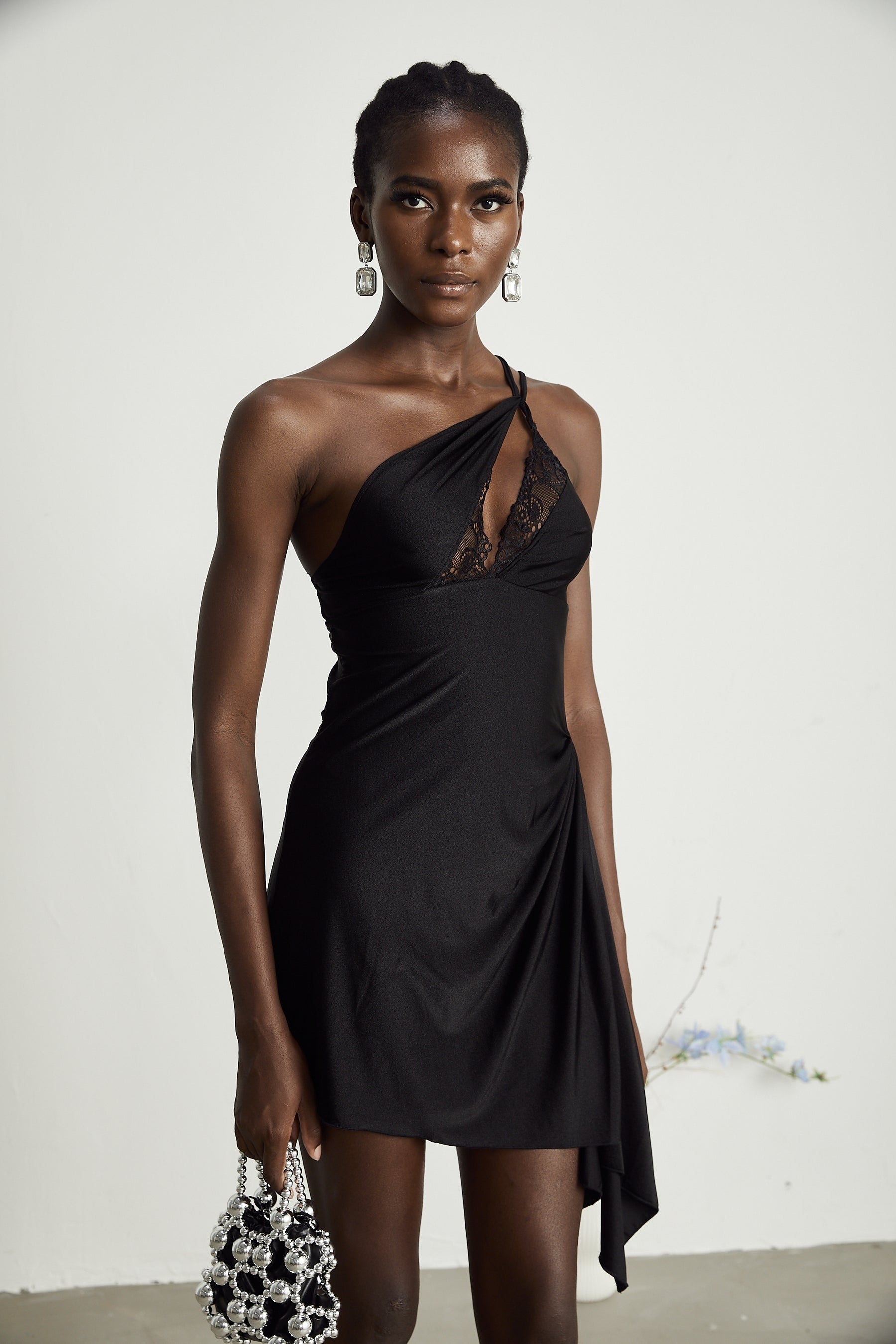 Juana lacedetail asymmetric mini dress