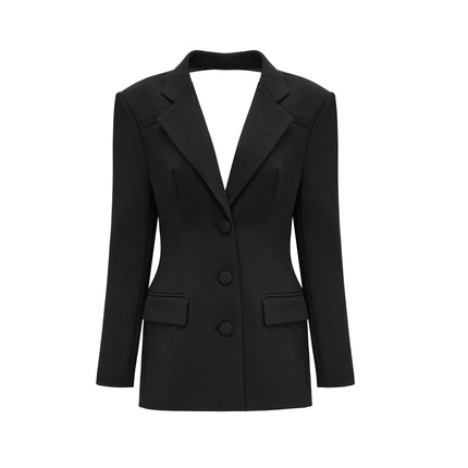 Julia Black Crystal Embellished Blazer with Scoop Back Design and Buttoned Cuffs