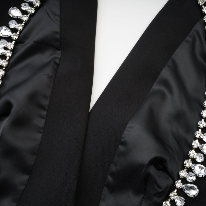 Julia Black Crystal Embellished Blazer with Scoop Back Design and Notched Lapels