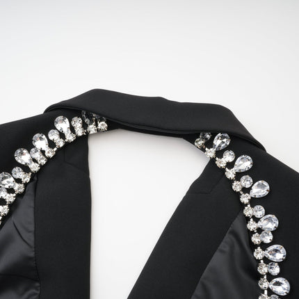 Julia Black Crystal Embellished Blazer with Scoop Back Design Long Sleeves Notched Lapels Fitted Waistline Buttoned Cuffs Front Button Fastening 100% Polyester