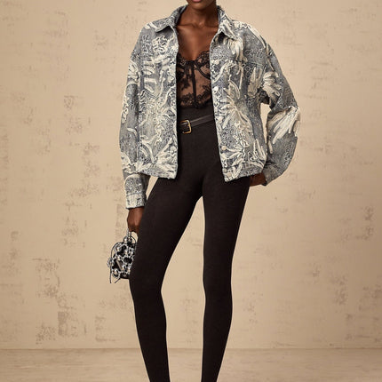 Julia Blue Denim Jacket with Flower Embroidery and Rhinestone Sequin Embellishments