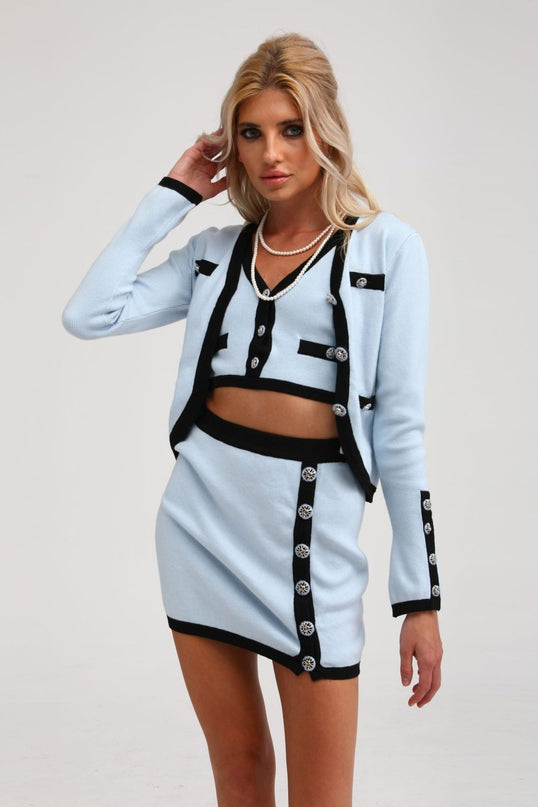 Julia Blue Knit Skirt Top Set