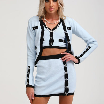Julia Blue Knitted Skirt Top Set